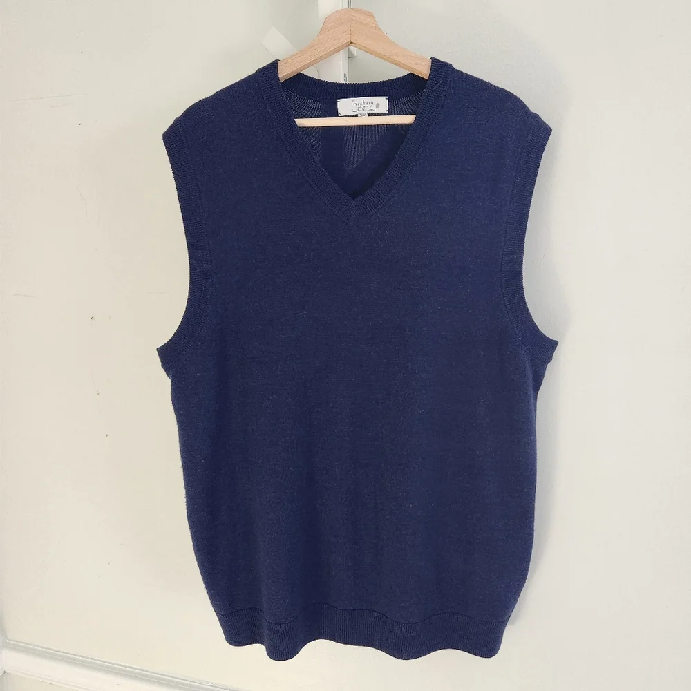 Turnbury Est. 1980 Extra Fine Merino Wool Sweater‎ Navy Vest Large
